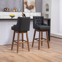 Coolmore Bar Stools Set Of 2 Counter Height Chairs With Footrest For Kitchen, Dining Room And 360 Degree Solid Wood Legs Swivel Bar Stools Set Of 2 Black Linen Black Foam Linen