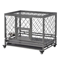 Pawhut Heavy Duty Dog Crate Metal Kennel And Cage Dog Playpen With Lockable Wheels, Slide Out Tray, Food Bowl And Double Doors, 36.5"L Black Steel