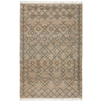 Ella 5 X 8 Area Rug, Beige Handwoven Jute, Fringes, Tribal Geometric Design Beige Cotton