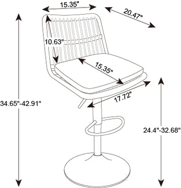 Set Of 2 Rattan Bar Stool, 360 Swivel Bar Chair, Counter Height Chair With Footrest For Kitchen, Dining Room Grey Wicker