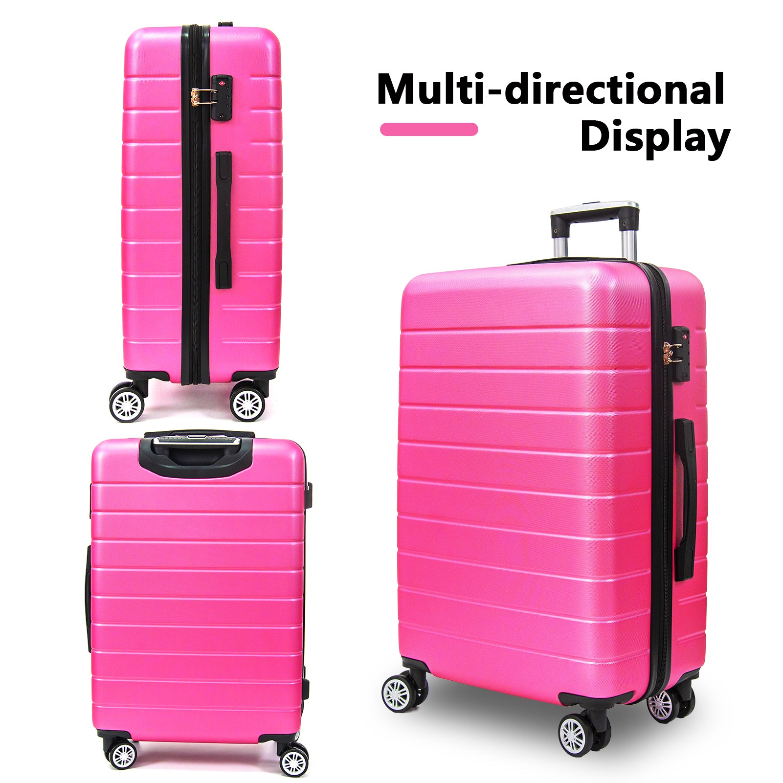 3 Piece Luggage Set Travel Lightweight Suitcases With Rolling Wheels,Tsa Lock & Abs Hard Shell ,Carry On Luggages For Business, Trip, 20 24 28 Rose Red Abs