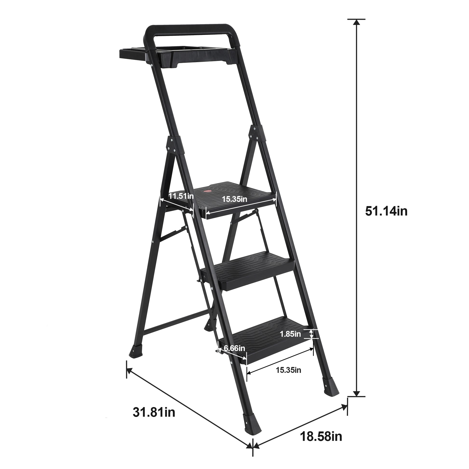 3 Step Ladder Folding Step Stool Ladders For Home Lightweight 300Lbs Capacity Step Ladder Suitable For Home And Office Amber Graphite,Black Metal