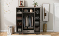 4 Door Mirror Wardrobe With Shelves, Gray Gray Plywood