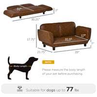 Pawhut Pet Sofa Dog Bed Couch, Foldable Cat Lounger Pu Leather Cover For Medium & Large Sized Animals, 39" X 21.75" X 17.75", Expandable To 52" X 30.25" X 7", Brown Brown Plastic