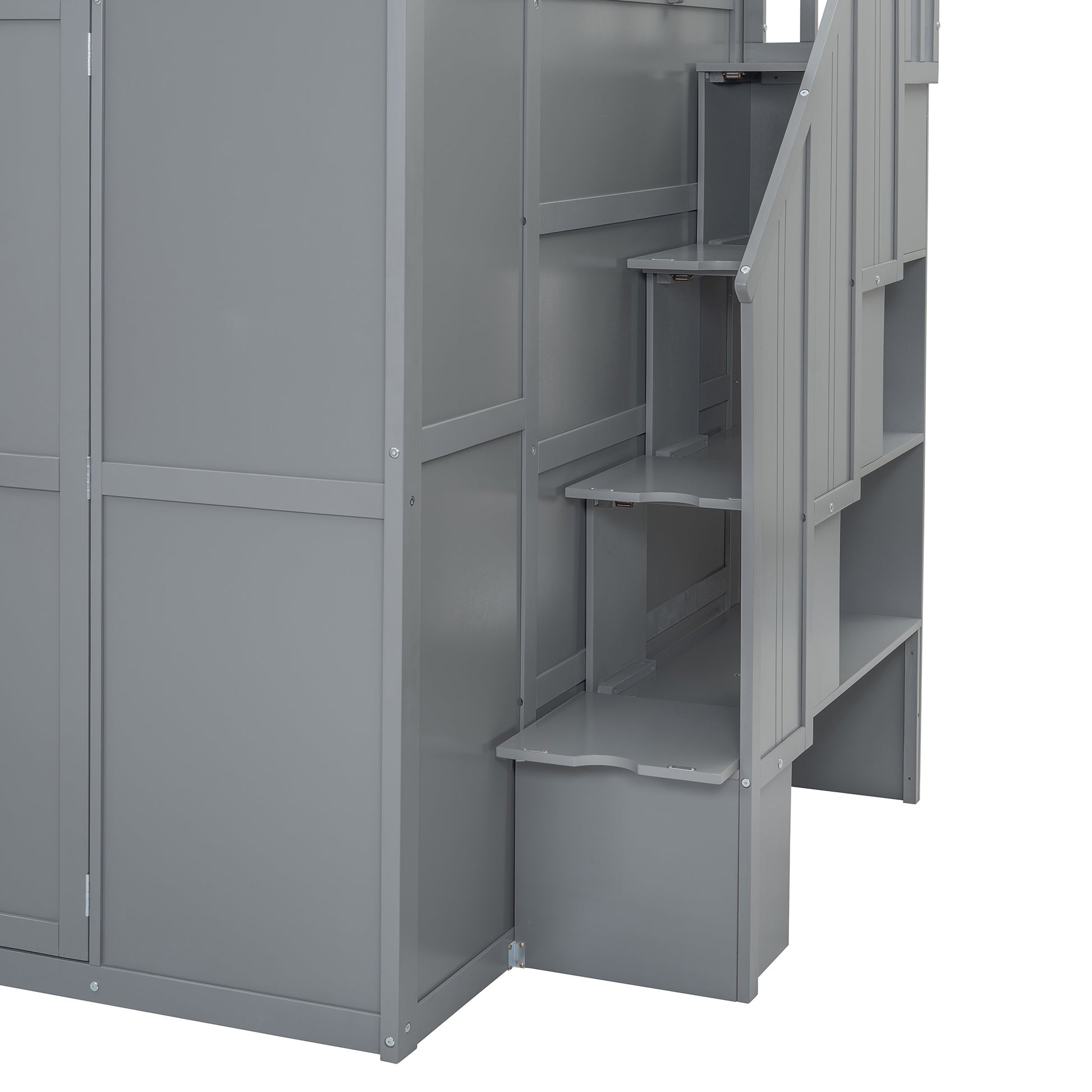 Full Size Bunk Bed With Wardrobe,Desk And Shelves,Grey Grey Mdf Lvl