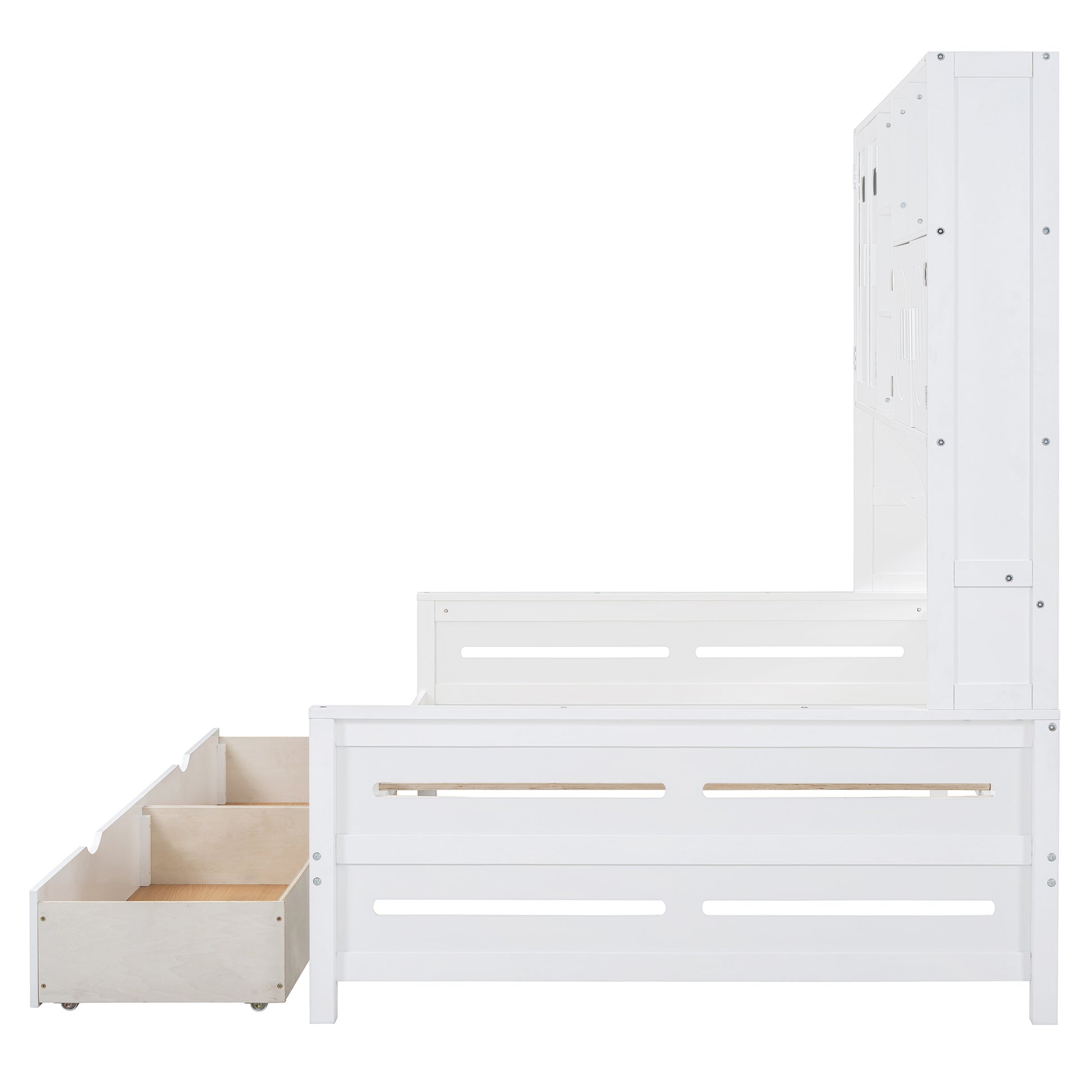 Full Size Wooden Daybed With 2 Drawers, And All In One Cabinet And Shelf, White Full White Wood