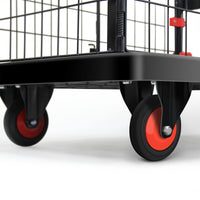 Foldable Platform Push Hand Truck Cart, Basket Cage Cart, 330 Lbs. Weight Capacity Black Red Metal