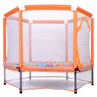 55'' Toddlers Trampoline With Safety Enclosure Net And Balls, Indoor Outdoor Mini Trampoline For Kids Orange Metal