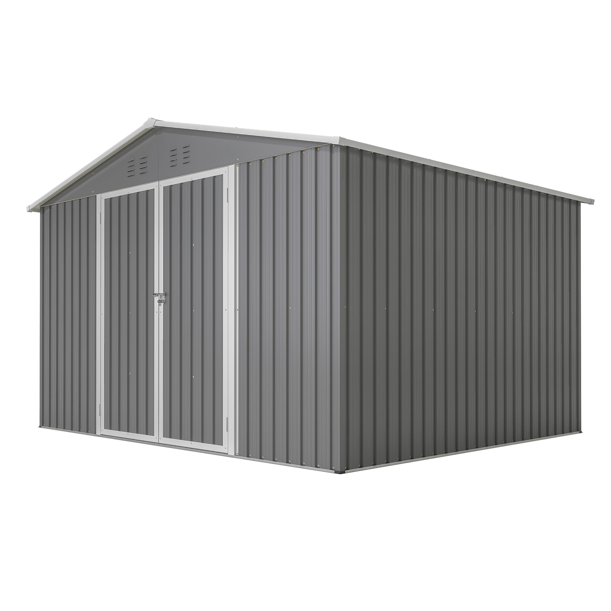 10X8 Ft Outdoor Storage Shed, All Weather Metal Sheds Withlockable Doors, Tool Shed For Garden, Patio, Backyard, Lawn, Grey Gray Metal