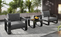 3 Pieces Aluminum Frame Patio Furniture With 6.7" Thick Cushion And Coffee Table, All Weather Use Olefin Fabric Outdoor Chair, Gray And Black Yes Deep Seating Black Gray Weather Resistant Frame Garden & Outdoor Contemporary,Luxury,Modern,Vintage 2 Person