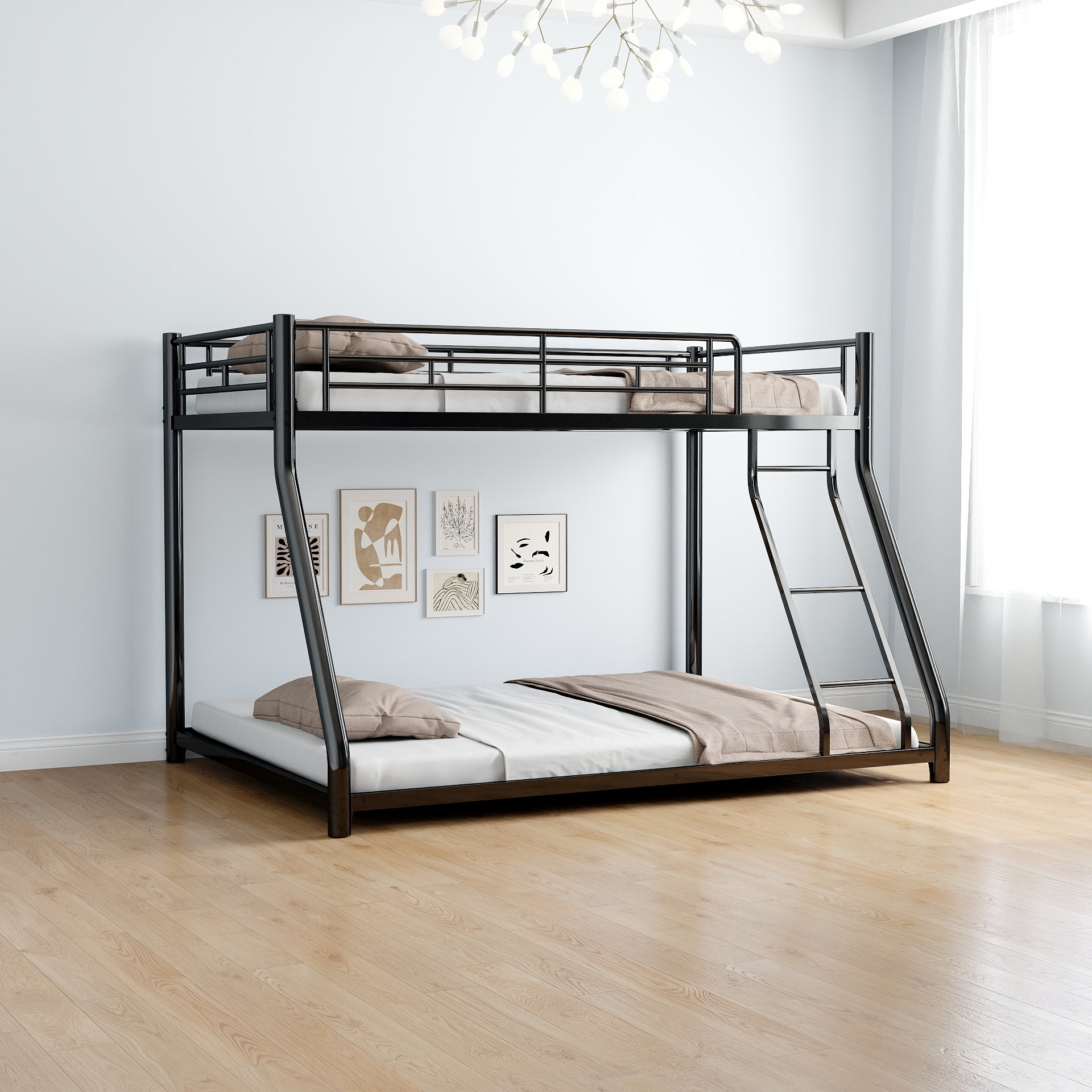 Metal Twin Over Full Bunk Bed Heavy Duty Sturdy Metal Noise Reduced Safety Guardrail Cpc Certified No Box Spring Needed Twin Black Metal Metal