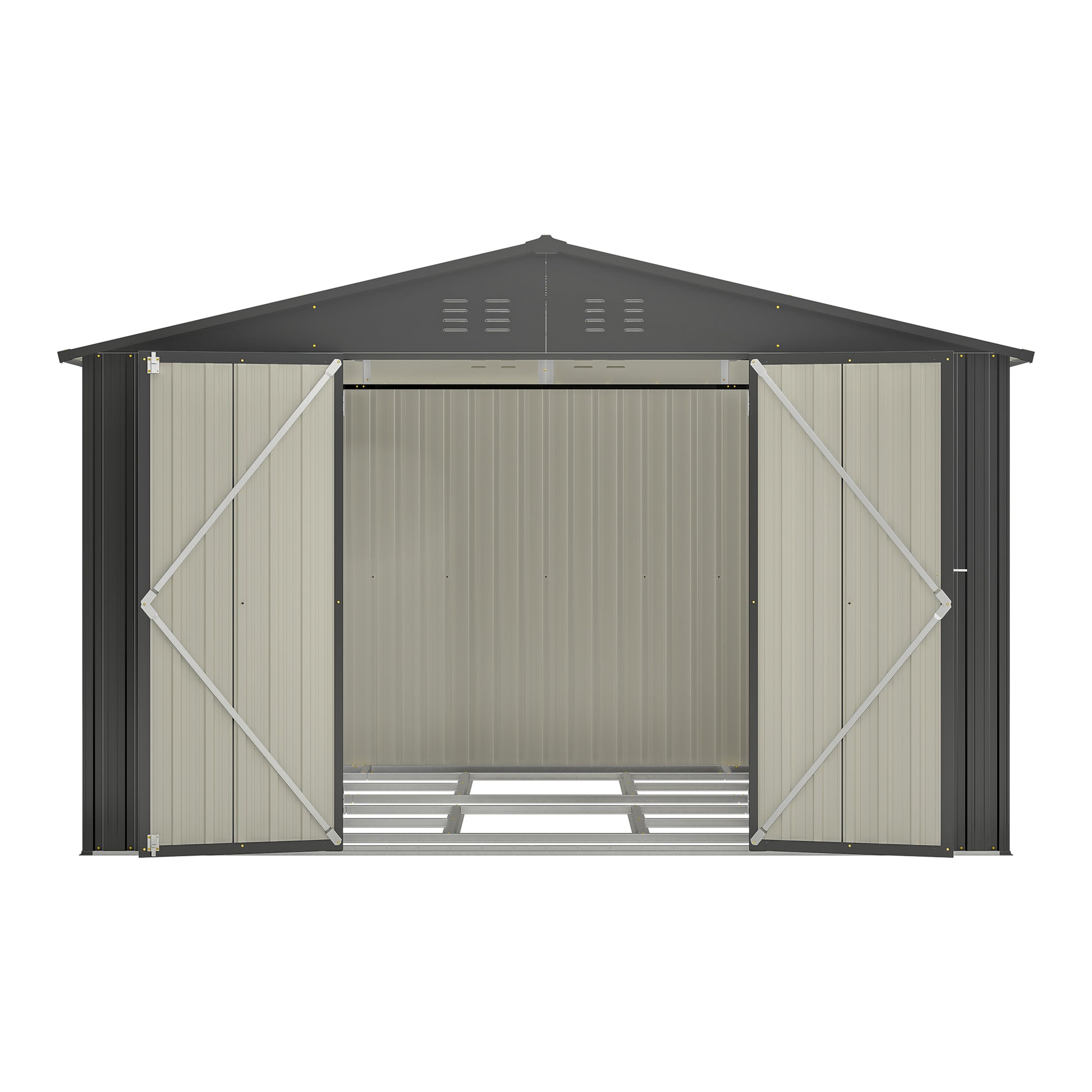 10X8 Ft Outdoor Storage Shed, All Weather Metal Sheds With Lockable Doors, Tool Shed For Garden, Patio, Backyard, Lawn, Black Black Metal