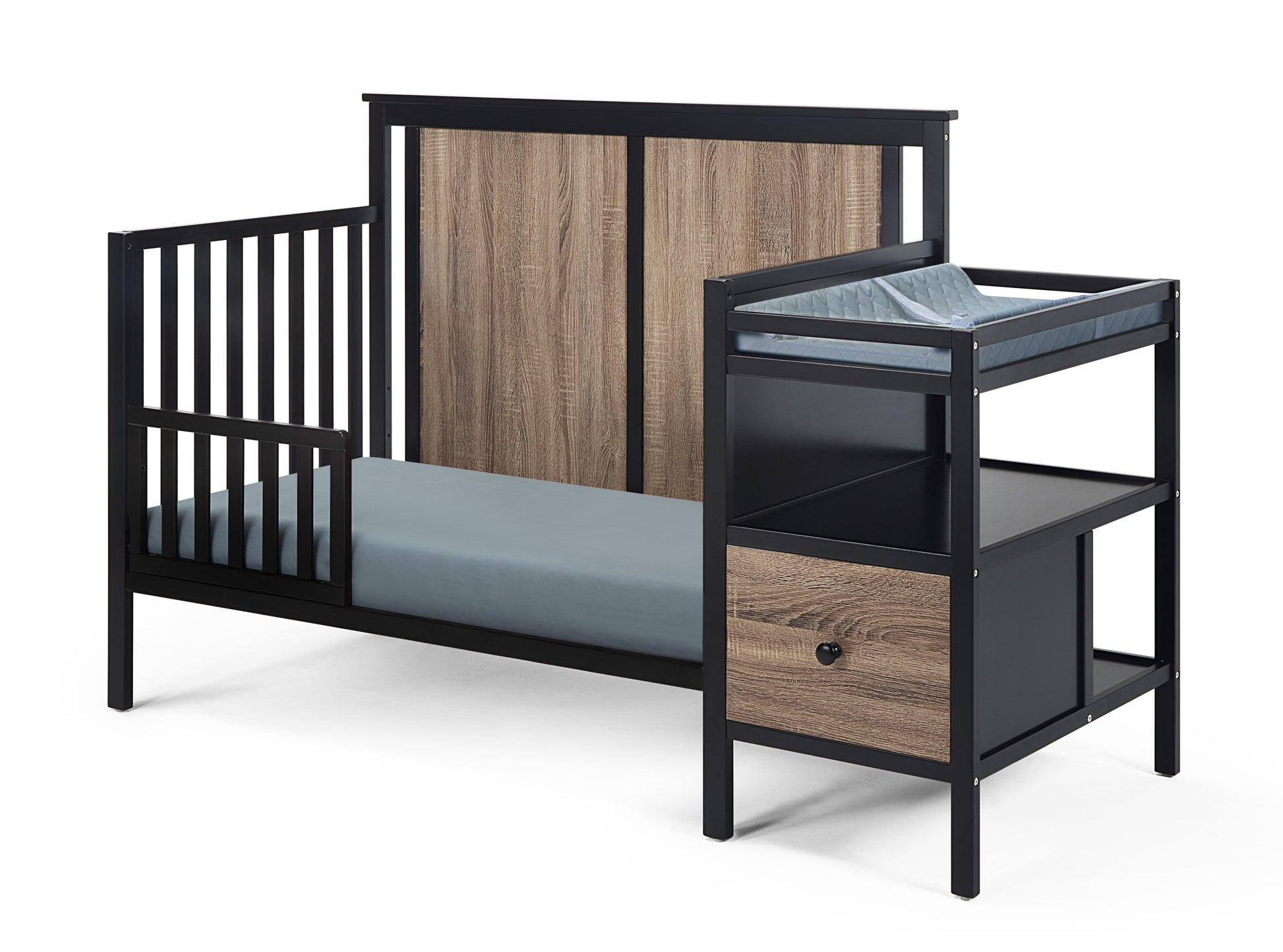 Connelly 4 In 1 Crib And Changer Combo Black Vintage Walnut Black Brown Wood