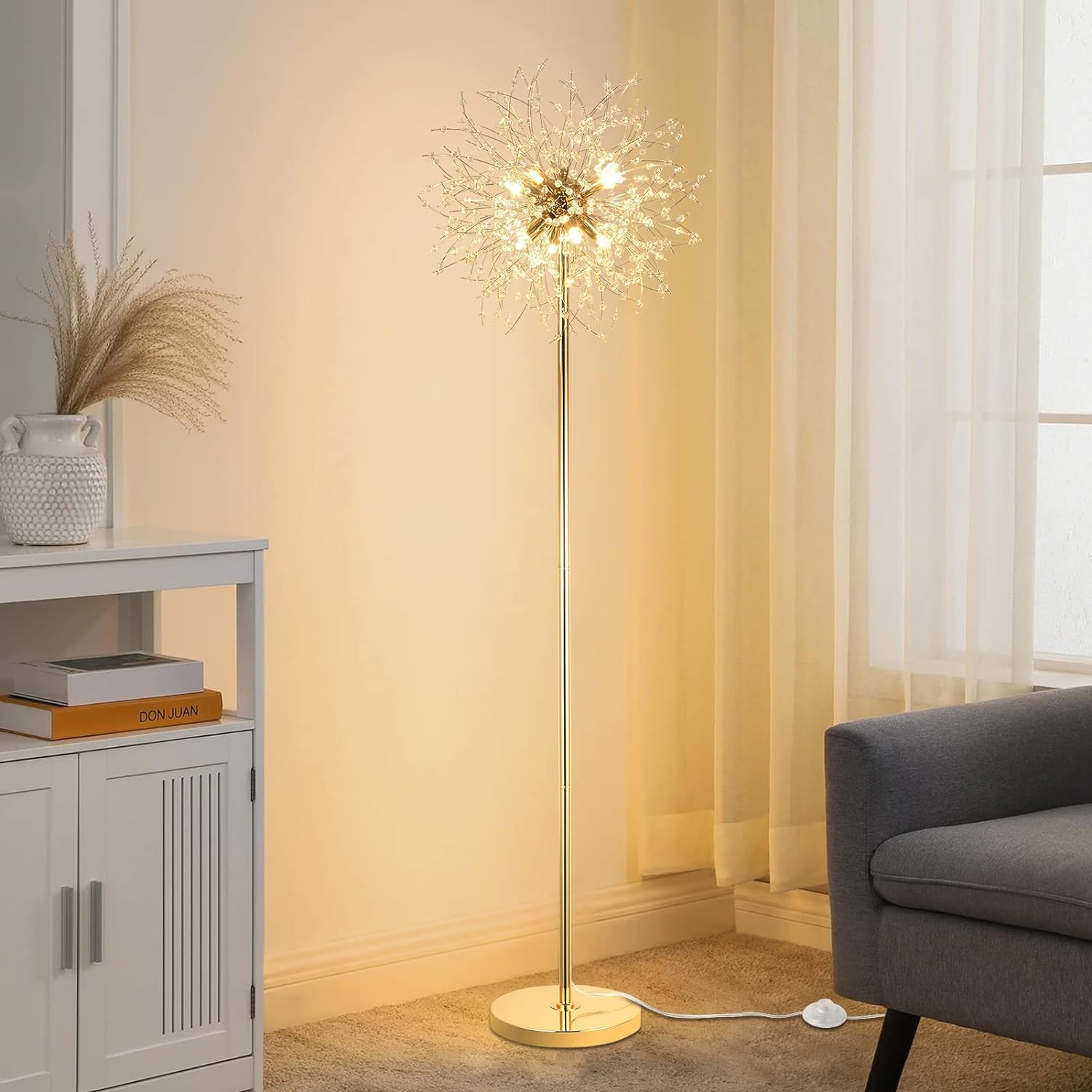 69 Inch Crystal Floor Lamp, Modern Standing Lamp With K9 Crystal, Led Floor Lamp With On Off Foot Switch, Metal Tall Pole Lamp For Living Room, Girls Room, Bedroom, Dresser, Office, Gold Finish
