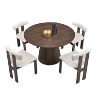 1 Table With 4 Chairs Wooden Dining Table Set, Modern Round Mdf Kitchen Table And Boucle Upholstered Dining Chairs For Dining Room, Kitchen, Saving Space, Brown Brown Solid Wood Mdf