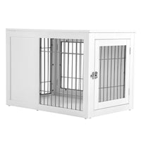 Pawhut Dog Crate Furniture Wire Indoor Pet Kennel Cage, End Table With Double Doors, Locks For Small And Medium Dog House, White White Steel