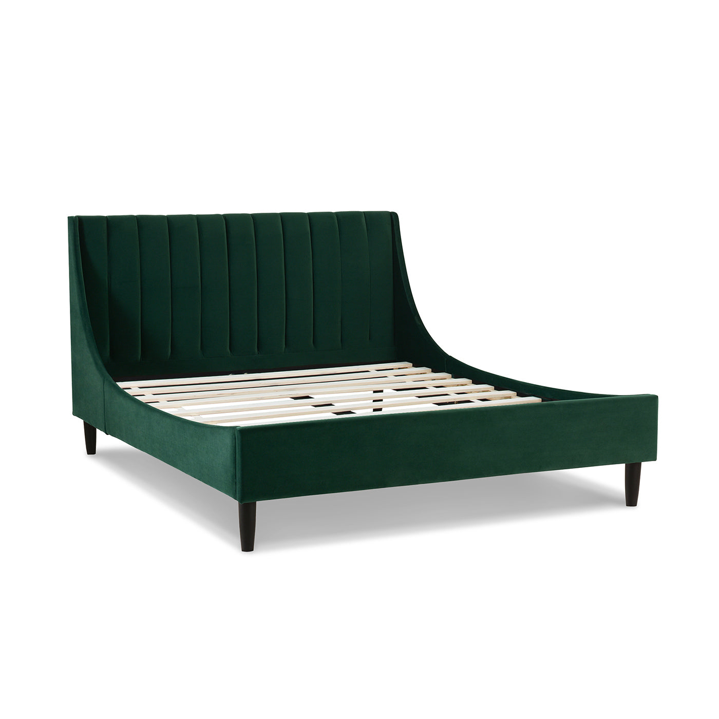 Aspen Vertical Tufted Modern Headboard Platform Bed Set, Queen, Evergreen Velvet Box Spring Not Required Queen Green Wood Foam Velvet Velvet