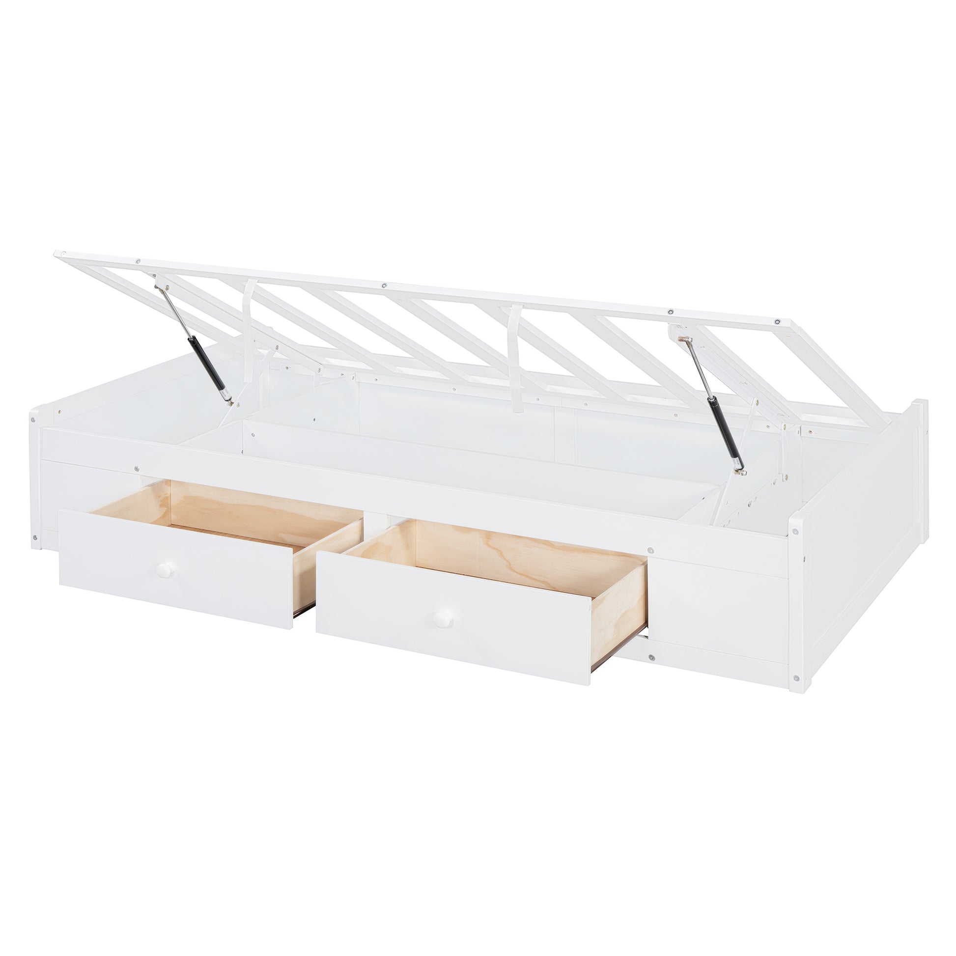 Twin Bunk Bed With Drawers, Wardrobe, Storage Shelves And Hydraulic Bed,White White Mdf Lvl