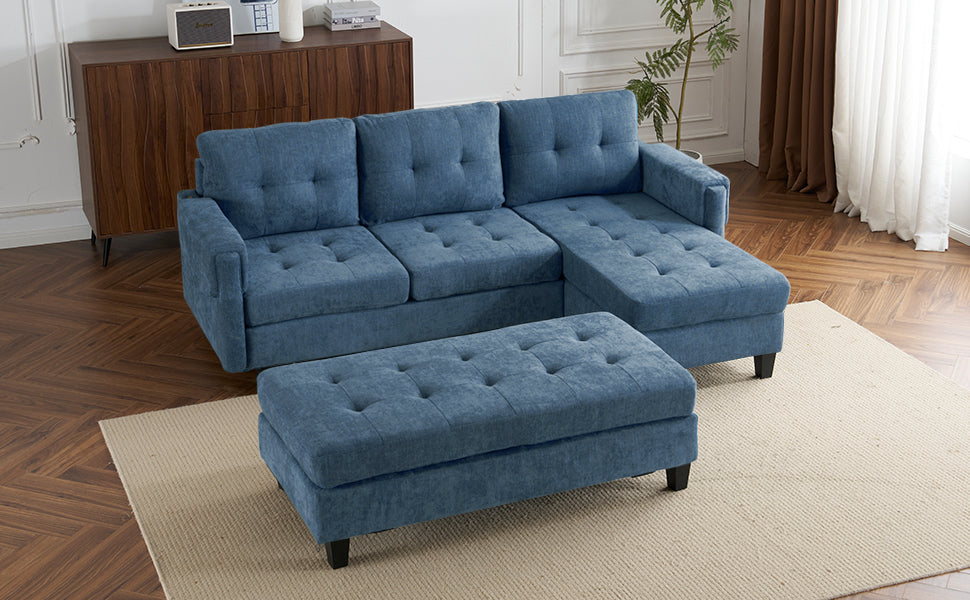 83.4" L Shaped Sofa Sectional Couch Sofa Bed With Two Usb Ports, A Movable Ottoman And A Reversible Chaise Lounge For Living Room, Navy Blue Navy Blue Foam Chenille 5 Seat