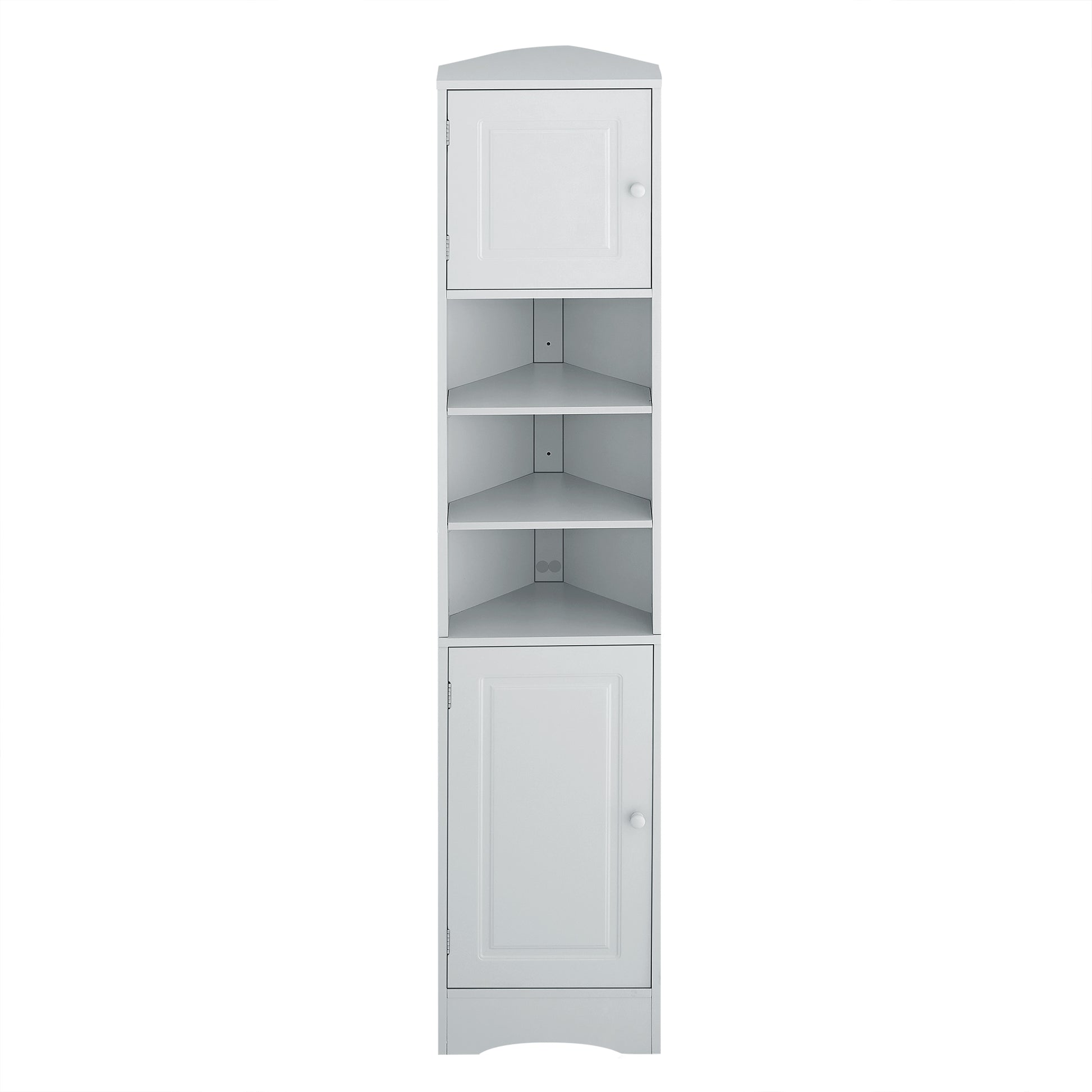 Multi Functional Corner Cabinet Tall Bathroom Storage Cabinet With Two Doors And Adjustable Shelves, Open Shelf, Grey Grey Mdf