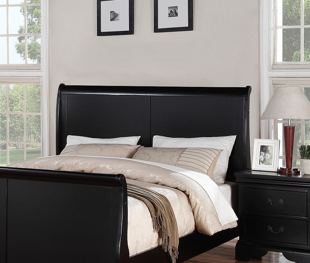 Modern 1Pc Eastern King Size Bed Bedroom Furniture Sleigh Design Headboard Footboard Plywood 1Pc Bedframe Box Spring Required King Black Wood Bedroom Contemporary,Modern,Transitional,Ultra Modern