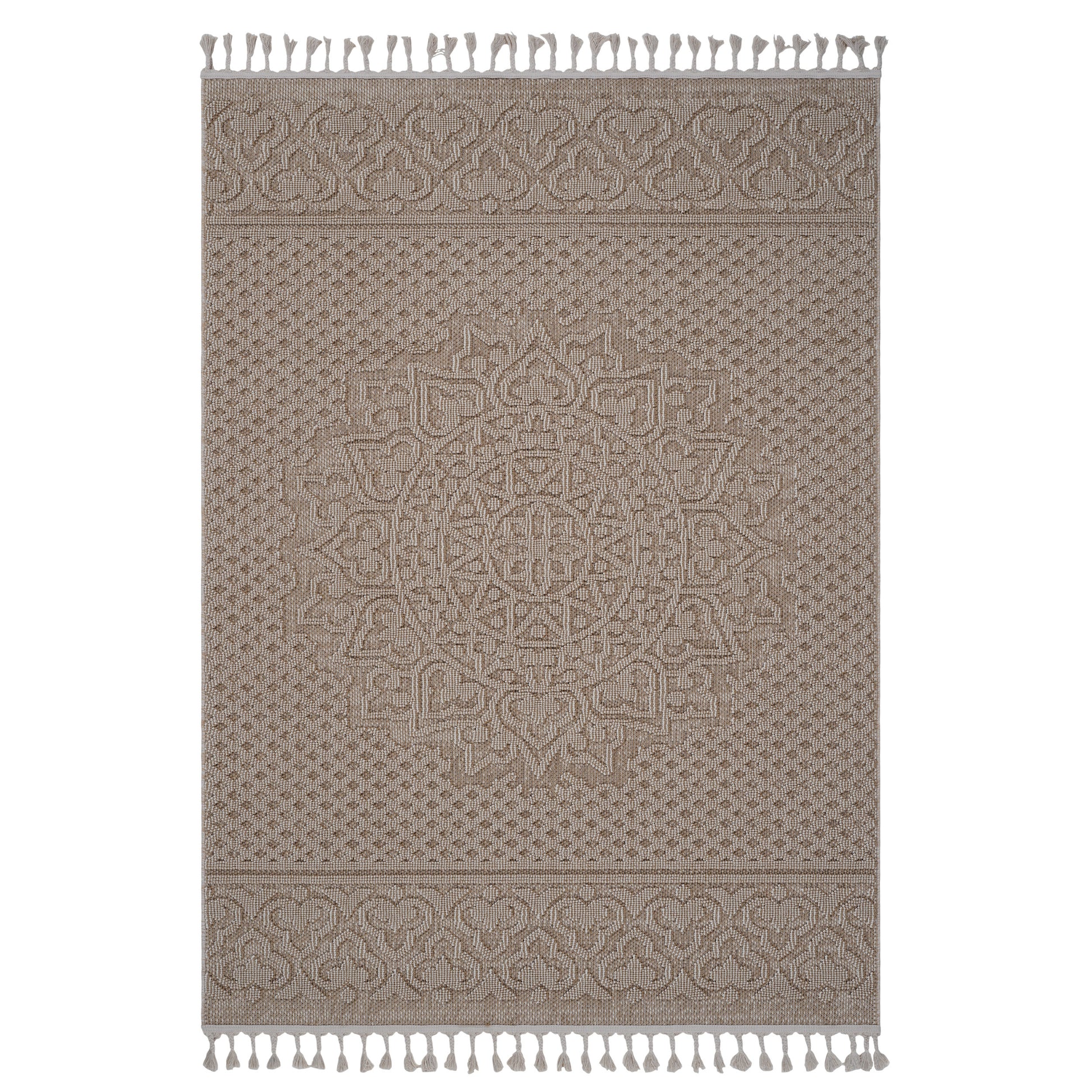 Naar Guros Collection 5X7 Beige Medallion Indoor Outdoor Area Rug Beige Polypropylene