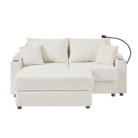 72.8" Modern Style Loveseat Sofa Sectional Sofa Couch With Storage Space, A Movable Ottoman, Two Usb Ports, Two Cup Holders, A Phone Holder For Living Room, Beige Beige Foam Corduroy 3 Seat