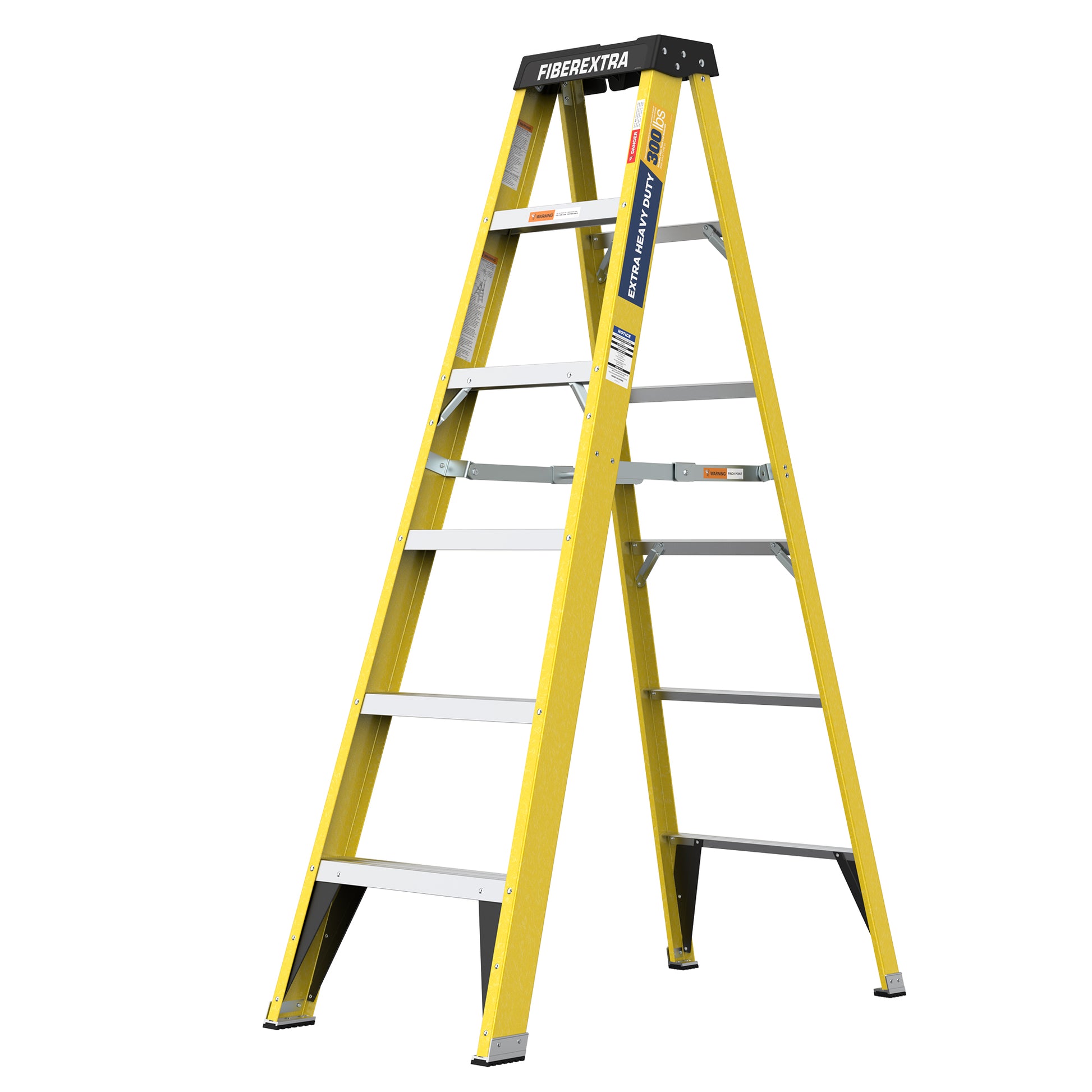 6 Fibreglass Step Ladder Series 300Lbs Yellow Fiberglass