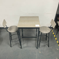 Bar Table Set With 2 Bar Stools Pu Soft Seat With Backrest, Grey, 23.62'' W X 23.62'' D X 35.43'' H Grey Particle Board