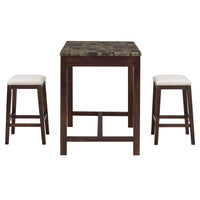 5 Piece Modern Faux Marble Versatile Bar Table Set With Storage Drawers And Padded Stools, Ideal For Space Saving Dining Nooks Or Small Kitchens Walnut Walnut Solid Wood Mdf