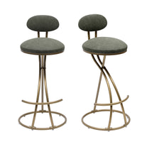 Round Bar Stool Upholstered Dining Stools For Kitchen Counter Set Of 2 Modern Dining Chairs With Backrest & Footrest Gold & Green Metal Green Kitchen Powder Coated Dry Clean Modern Set Of 2 Foam