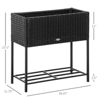 Outsunny Raised Garden Bed, Elevated Planter Box With Rattan Wicker Look, Tool Storage Shelf, Portable Design For Herbs, Vegetables, Flowers, Black Black Rattan