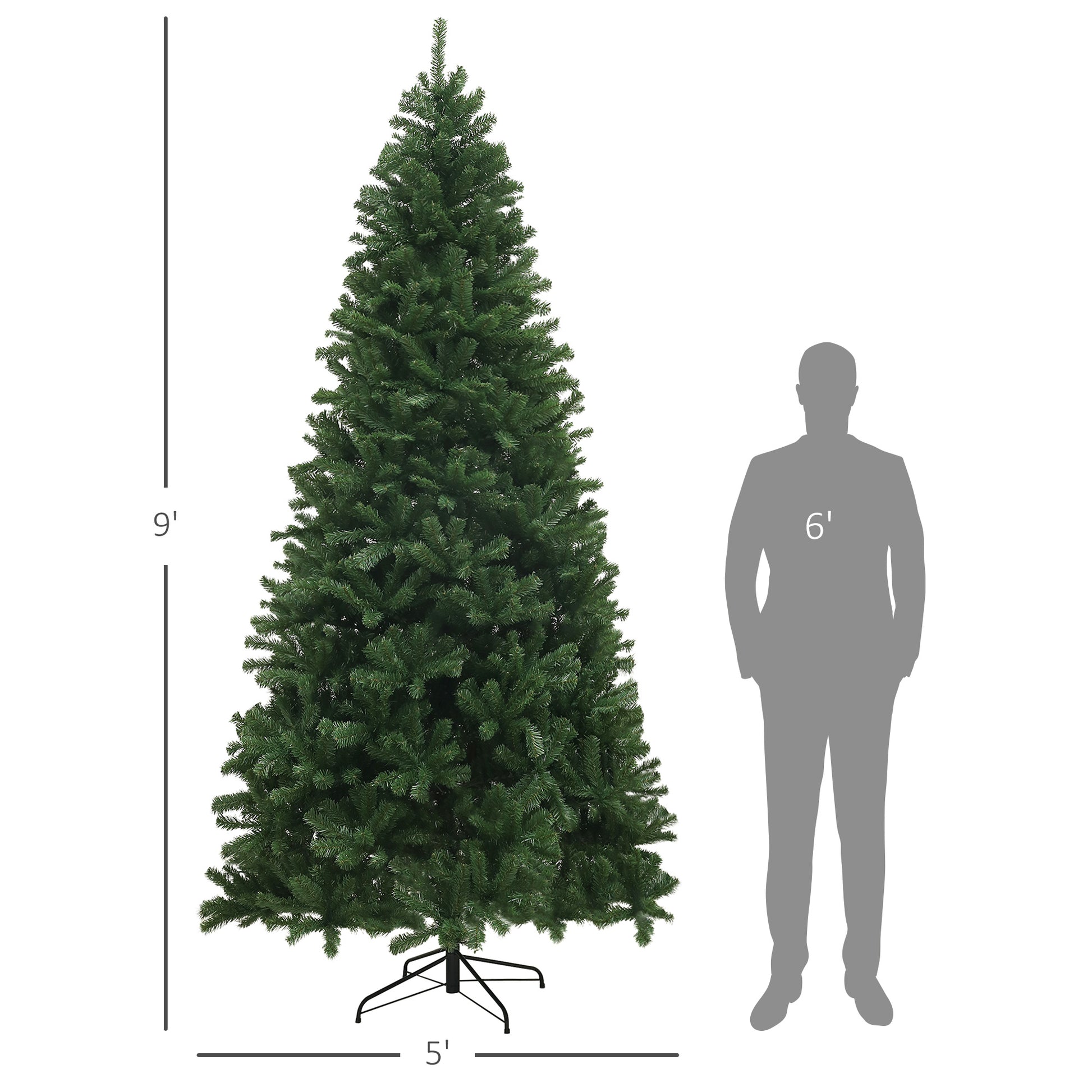 Homcom 9Ft Artificial Christmas Tree, Xmas Tree With 2132 Branch Tips, Auto Open, Holiday D Cor With Steel Base For Home Office, Green Green Steel