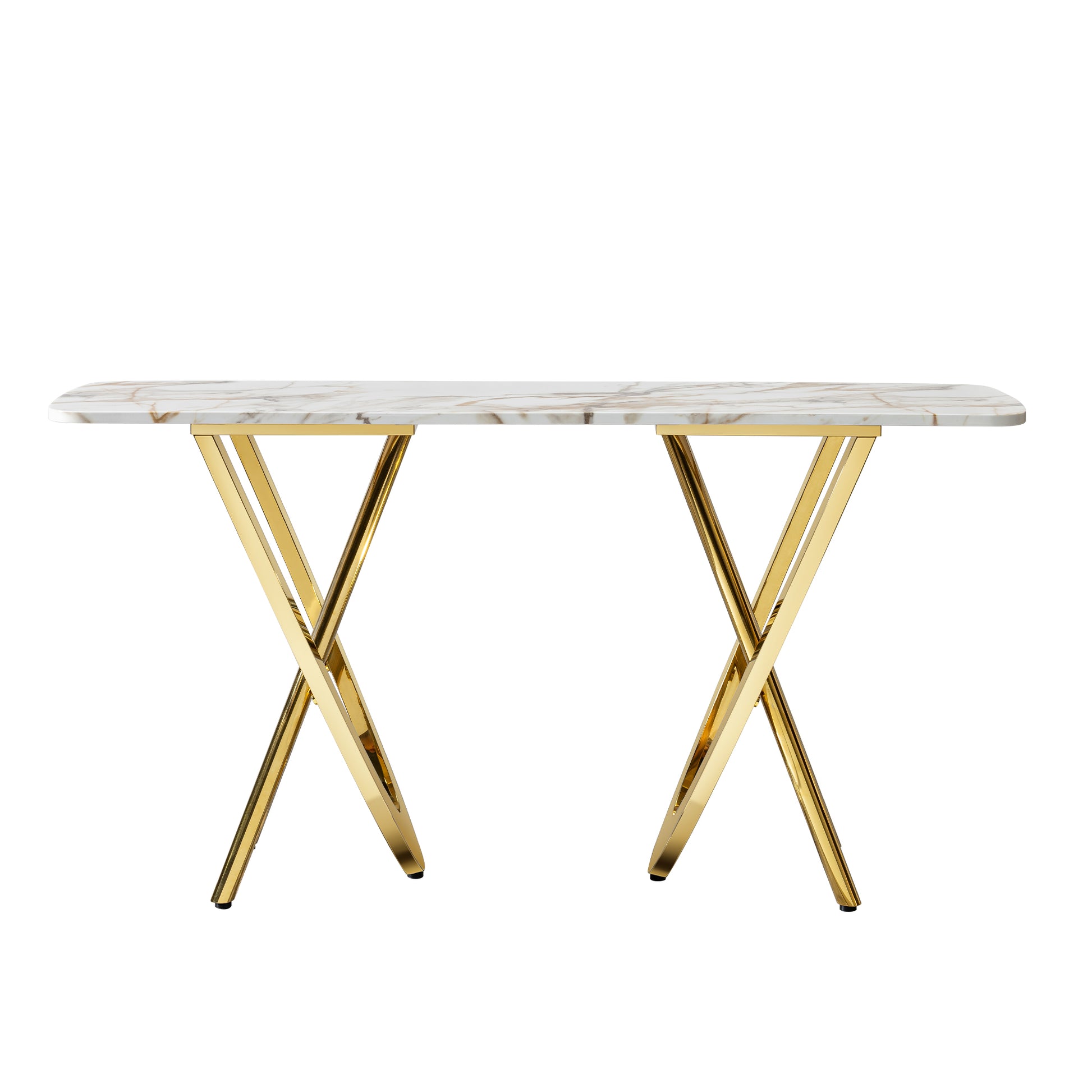 Modern 0.78" Thickness Marble Pattern Top Mirror Gold Stainless Steel Rectangle Console Table For Living Room Gold Primary Living Space Modern Console Tables Rectangular Stainless Steel