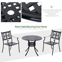 Outsunny 33" Patio Dining Table Round Cast Aluminium Outdoor Bistro Table With Umbrella Hole Black Black Aluminum