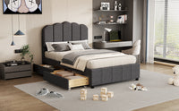 Twin Size Upholstered Bed With 2 Storage Drawers,Wood Slat Support, Gray Twin Gray Upholstered