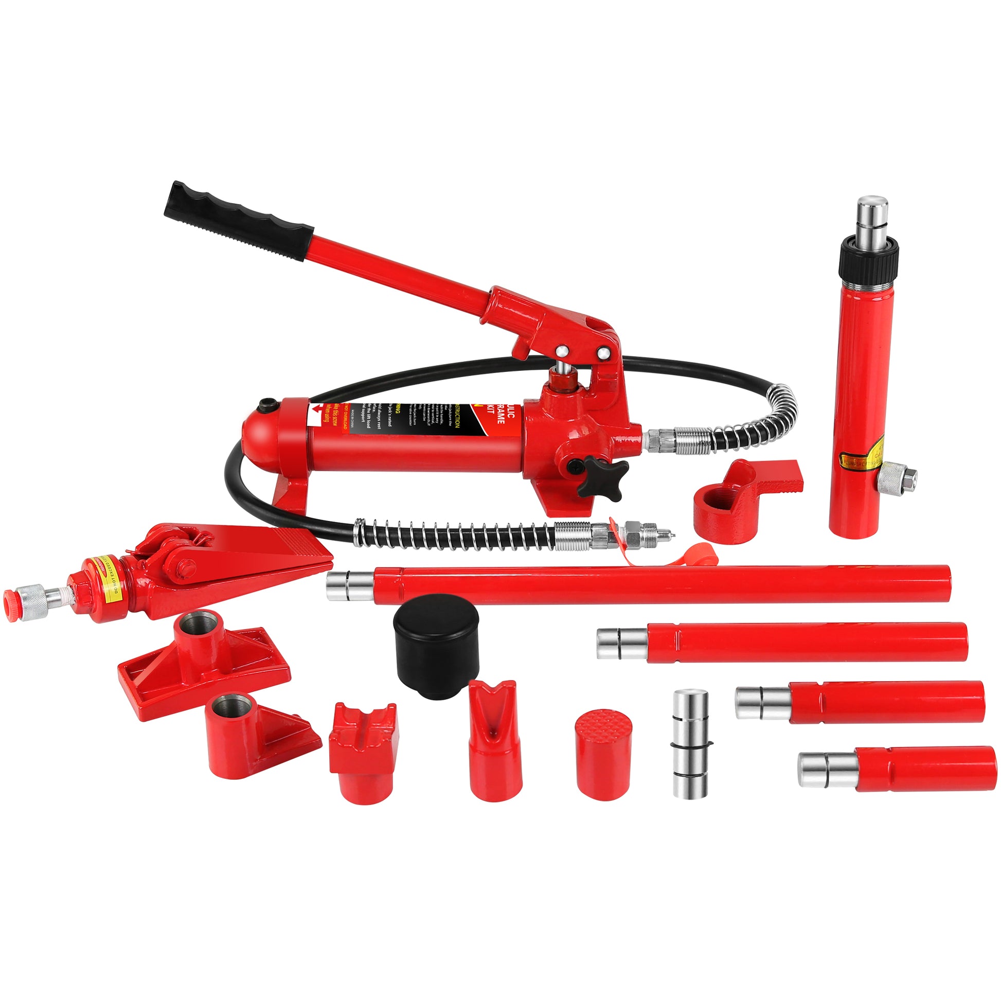 4 Ton Porta Power Kit, Portable Hydraulic Jack With Oil Hose, Auto Body Frame Repair Kit With Storage Case For Car Repair, Truck, Farm Red Steel