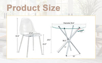 Table And Chair Set.36.6"Round Clear Glass Dining Table With A Unique Shape With Ring Shaped Gathered Silver Metal Legs.Paired With 4 Transparent High Quality Pp Dining Chairs With Silver Legs.