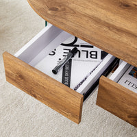 Coffee Table With Double Drawers. The Board Surface Is Mdf Sticker, And Both Sides Are Transparent Tempered Glass. The Design Is Simple And Elegant, With Excellent Storage Functions. Wood Mdf Glass