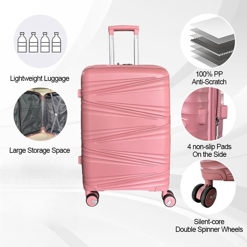 Hard Shell Luggage, 3 Piece Set, With Tsa Lock, 20 Inches 24 Inches 28 Inches Rose Gold Polypropylene