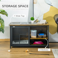 Pawhut Cat Kennel, Furniture Style Dog Cage, Wood & Steel End Table Pet House With Cushion And Sliding Doors, Rustic Brown Brown Particle Board