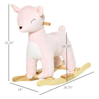 Qaba Kids Plush Ride On Rocking Horse Deer Shaped Plush Toy Rocker With Realistic Sounds For Child 36 72 Months Pink Pink Plush