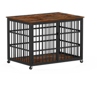 Furniture Style Dog Crate Wrought Iron Frame Door With Side Openings, Rustic Brown, 43.3''W X 29.9''D X 33.5''H. Rustic Brown Particle Board
