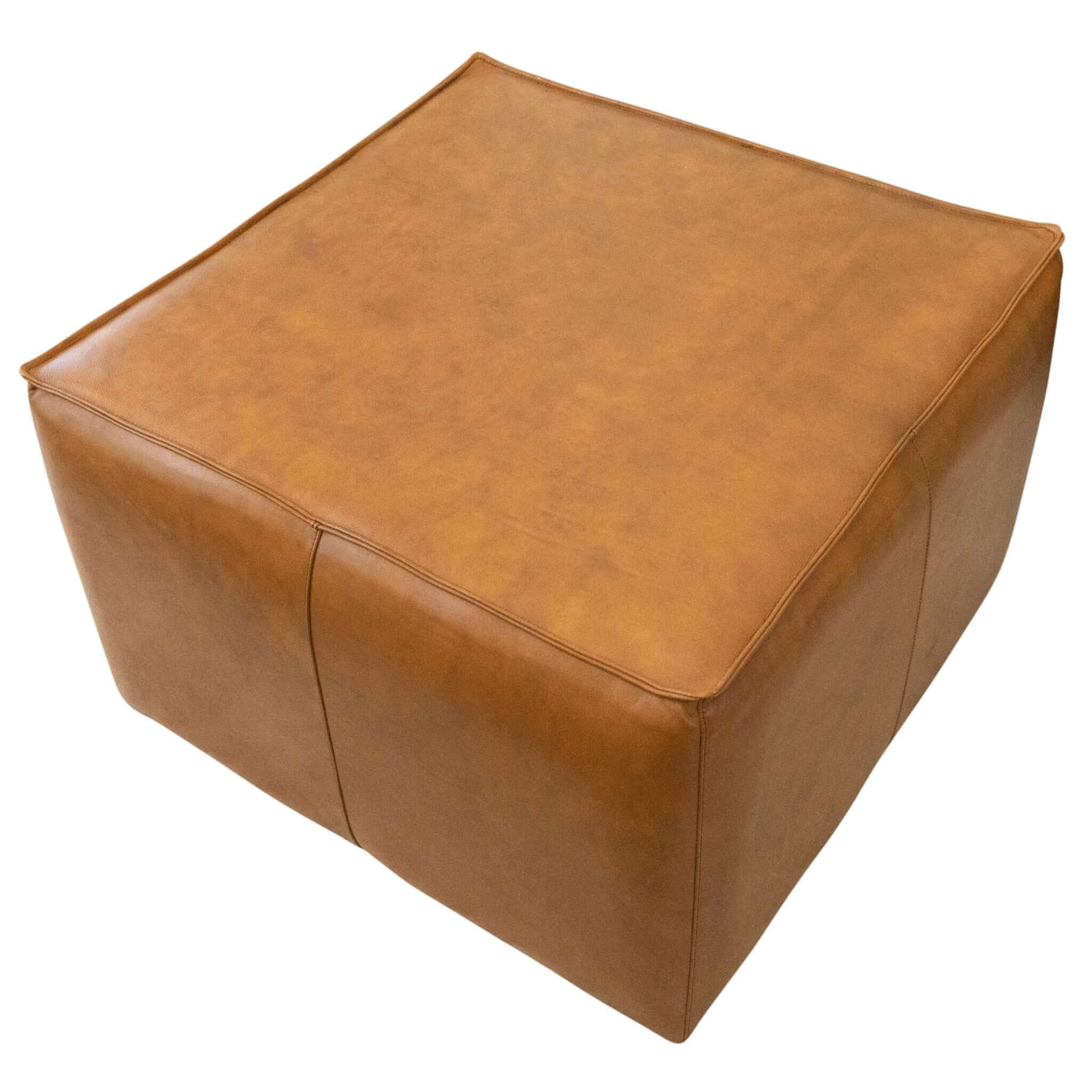 Mallory Mid Century Square Genuine Leather Upholstered Ottoman In Tan Brown Genuine Leather Backless Solid Brown Mid Century Modern Square Armless Boucle