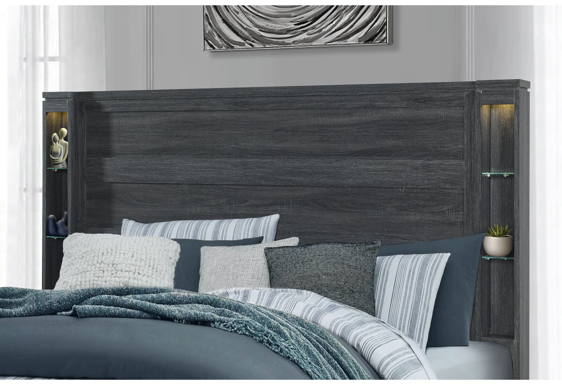 Aya Dark Grey Queen Bed Dark Gray Solid Wood Mdf