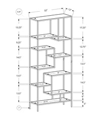 Bookshelf, Bookcase, Etagere, 72"H, Office, Bedroom, Clear Tempered Glass, Grey Metal, Contemporary, Modern Silver Tempered Glass