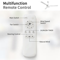 52" Without Light, 3 Abs Blades Farmhouse With Remote Control 6 Speed Reversible Dc Motor White For Living Room, Bedroom, Kitchen White Abs