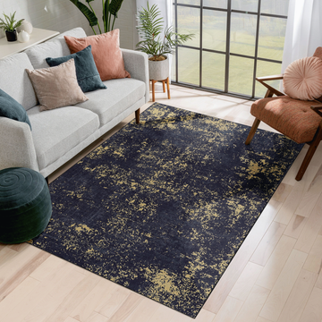 9X12 Area Rug For Dining Room, Washable Rug, Low Pile, Non Slip, Non Shedding, Foldable, Kid & Pet Friendly Area Rugs For Living Room, Bedroom, Kitchen, Dining Room Rug, Black Gold, 9' X 12' Black Gold Chenille Polyester