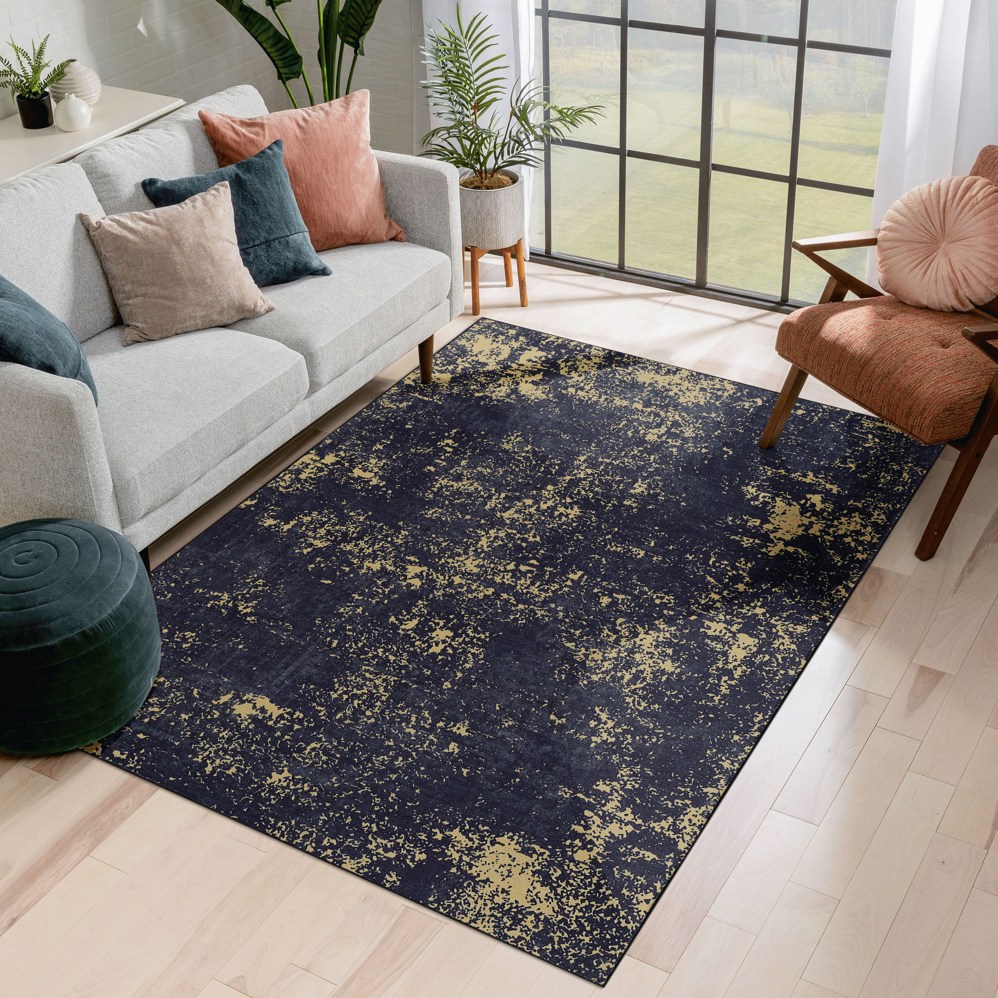 8X10 Area Rugs For Dining Room, Washable Rug, Low Pile, Non Slip, Non Shedding, Foldable, Kid & Pet Friendly Area Rugs For Living Room, Bedroom, Kitchen, Dining Room Rug, Black Gold, 8' X 10' Black Gold Chenille Polyester