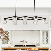 Matte Black Crystal Chandelier For Dining Room, 8 Light Kitchen Chandelier Light Fixture Modern Metal Industrial Chandeliers For Farmhouse Entryway Living Room 8*G9 Bulbs Included Matte Black